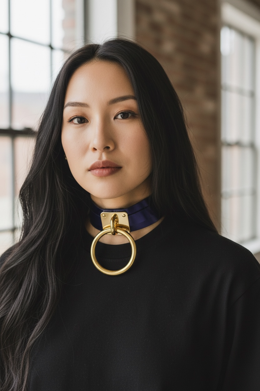 Gladiola leather choker with hanging ring