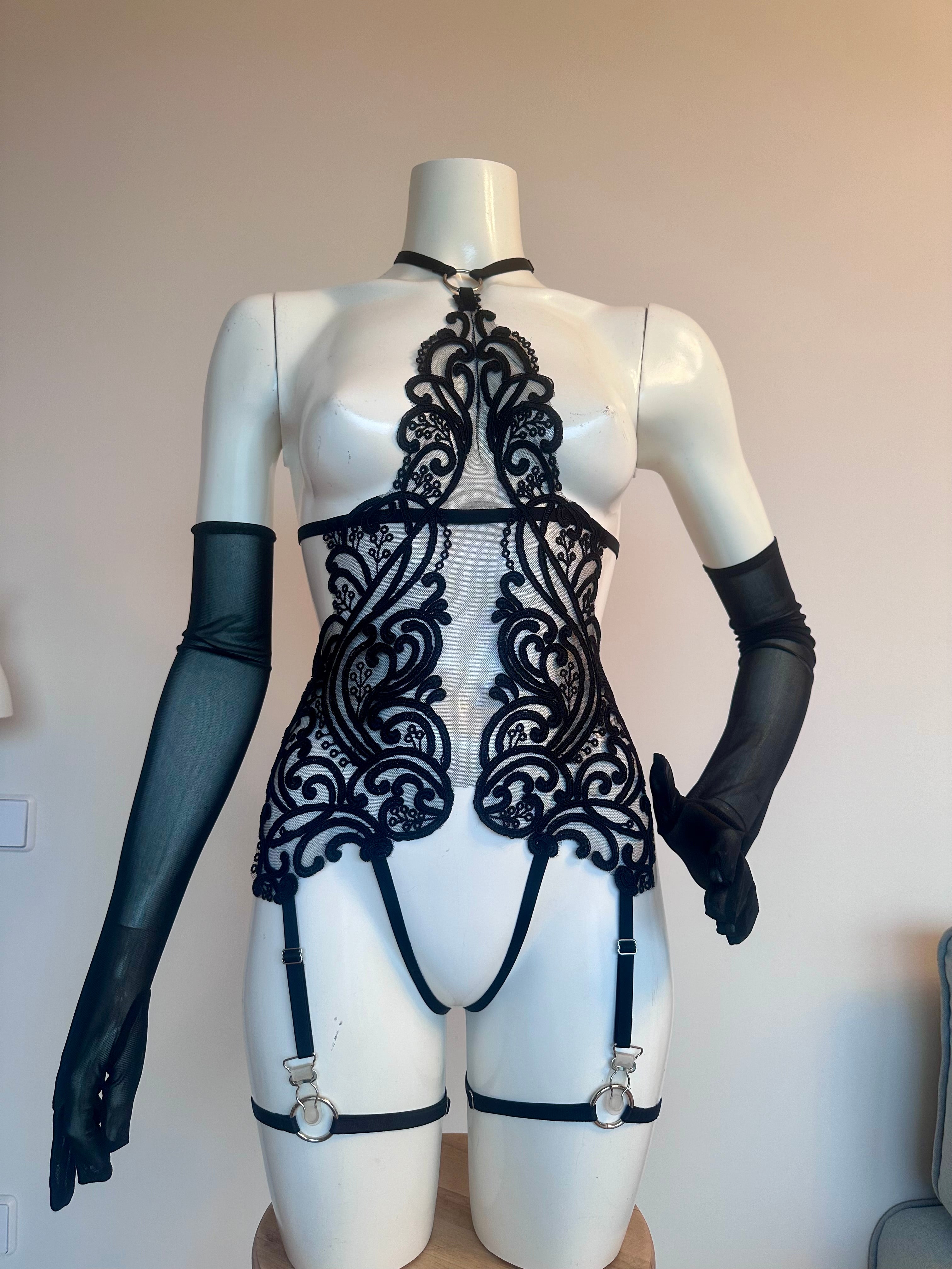 Celine black lace playsuit