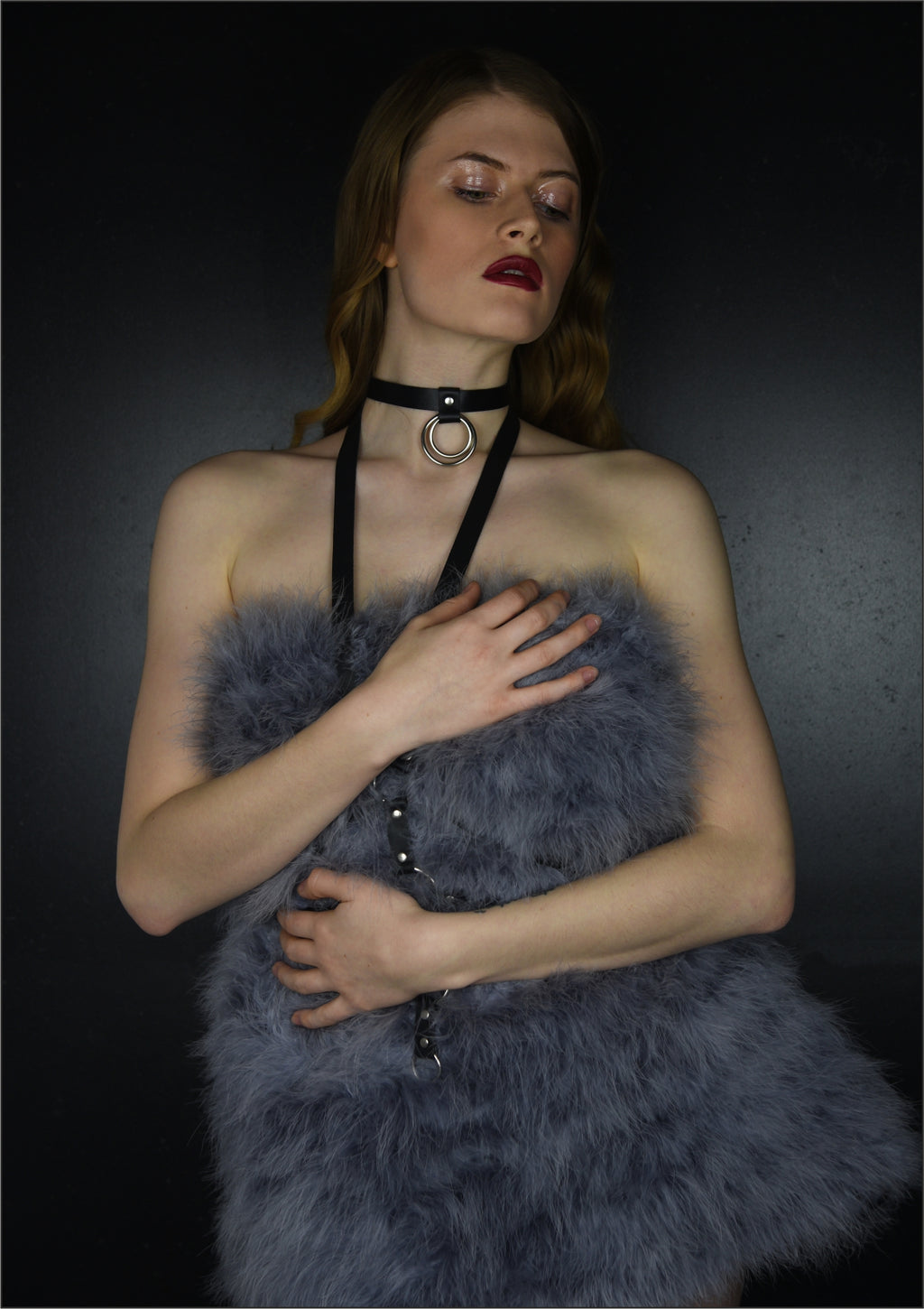 Christine Leather Choker - Amoreze,Alt Text: Christine Leather Choker - Handmade Black Leather Collar with Dual Silver Rings