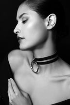 Icon leather choker with oversized ring - Amoreze, <img src="icon-leather-choker.jpg" alt="Gothic Leather Choker - Handmade Black Leather Collar with Silver Ring">