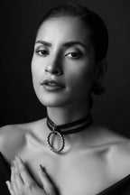 Icon leather choker with oversized ring - Amoreze, <img src="icon-leather-choker.jpg" alt="Gothic Leather Choker - Handmade Black Leather Collar with Silver Ring">