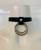 Christine Leather Choker - Handmade Black Leather Collar with Dual Silver Rings