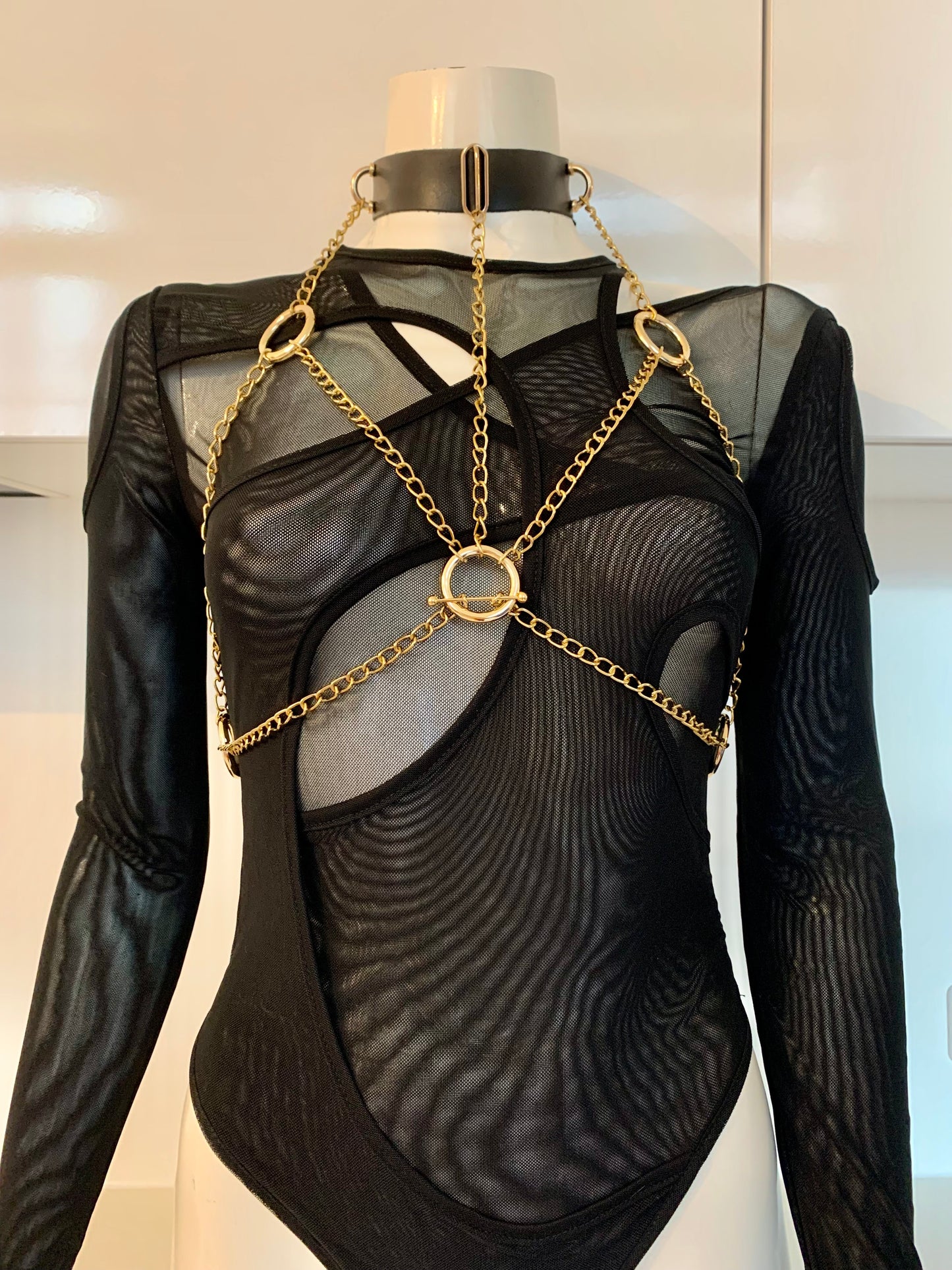 Ludique chain leather bra harness