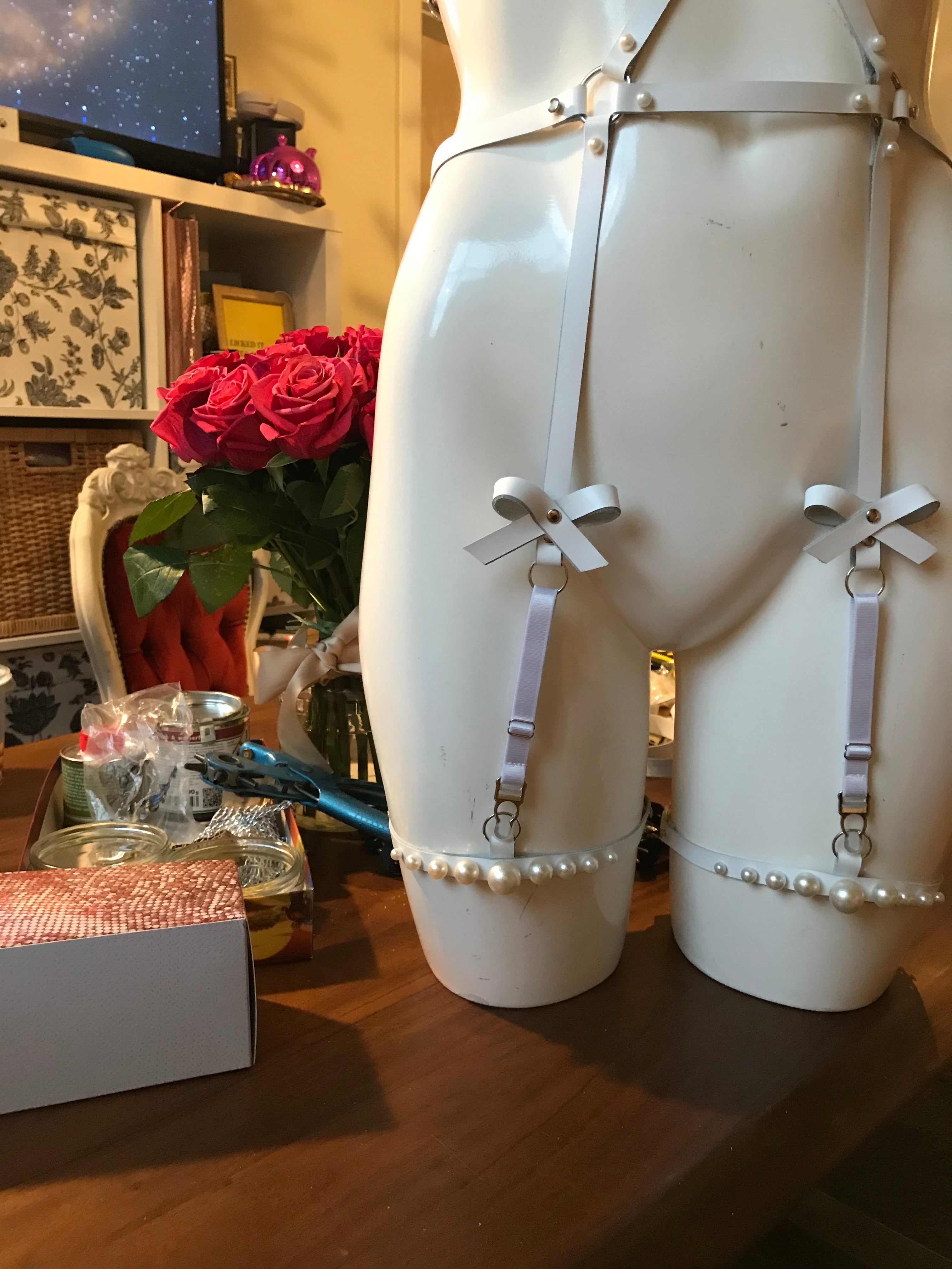 Brielle Leather Playsuit with Pearls : White Collection